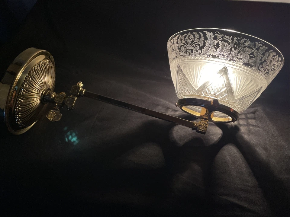 CONVERTED Antique Vtg Gas Wall Sconce Mission Arts & Crafts Deco Victorian Brass - Image 2 of 4