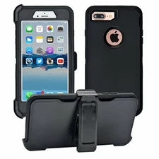 For iPhone 7 / 8 / Plus Defender Case With Clip (Belt Clip Fits Otterbox) Black