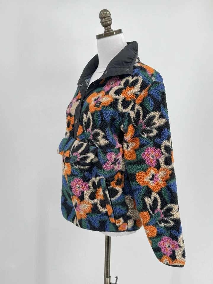 Billabong A/Div. Floral Sherpa Fleece Mock Neck Henley Long Sleeve Top Sz S - Image 2 of 4
