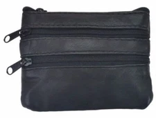 Black Genuine Leather Small Coin Holder Change Purse Zipper Key Card Wallet 