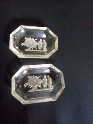 2 Antique Crystal Salt Cellar with unique engraved decoration Some Chips 