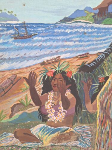 Peinture Ancienne Huile Sur Toile Femme Danseuse Des Île Tahiti Tableau Encadré - Photo 7 sur 16