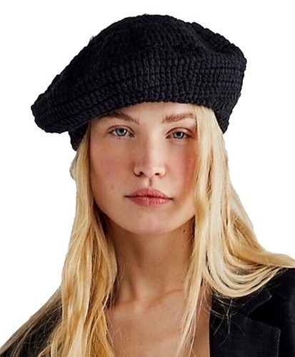 NEW Free People Check You Out Checkered Beret Hat Black/White Z395
