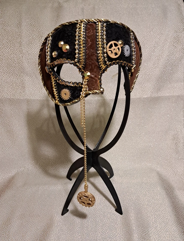 Maya-Lulu Negro Marrón Dorado Media Cara Masguerade Baile Máscara Mardi Gras Fiesta Máscara Foto 2 de 4