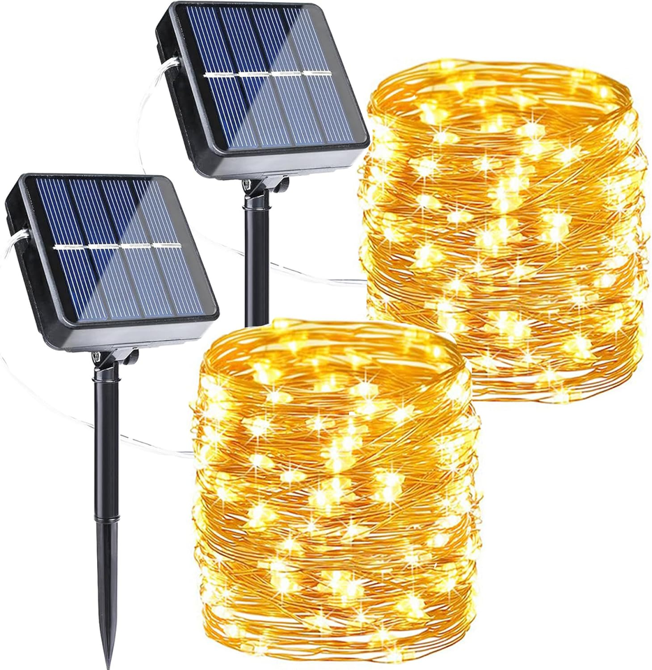 Solar String Lights Outdoor, 2Pack Total 100Ft 300LED 8 Modes Solar