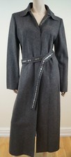 Alberta Ferretti Made In Italy Grey Wool Blend Long Length Belted Coat Uk14