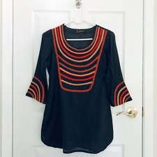 Indian Pakistani Girls Kurta Top in Black with Red/Orange Bead Embellishment