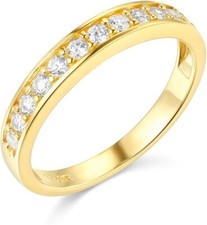 1.55 Ct Created Diamond Round Real 14K Yellow Gold Wedding Anniversary Band Ring
