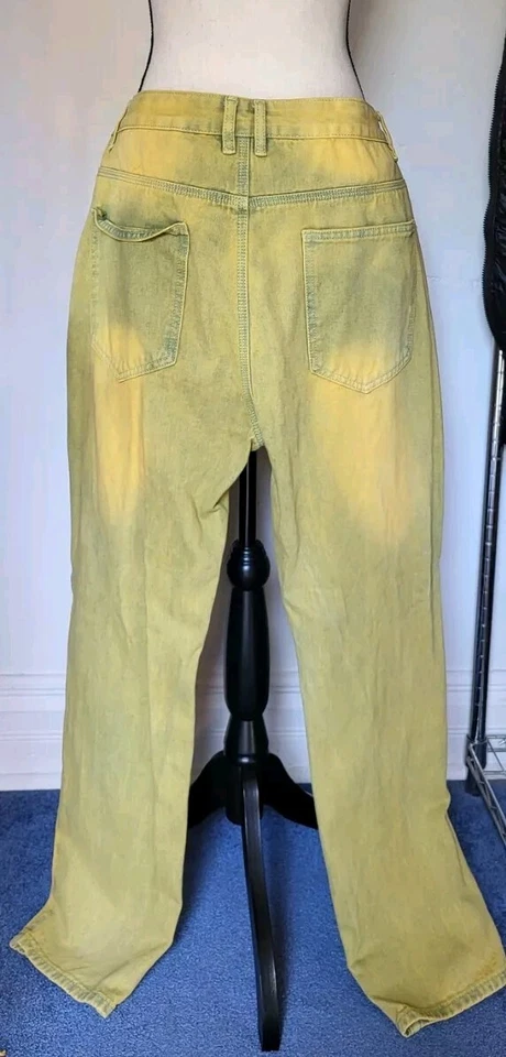 Pantalones de mezclilla amarillos lavados con ácido con parche de estrella 38x30 ☆HYPE☆ ropa de calle artística DIVERTIDA Foto 4 de 4