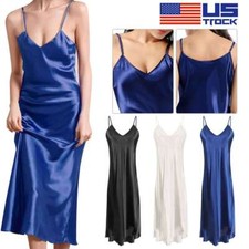 Women's Satin Silk Lace Robe Dress Sleepwear Lingerie Long Nightdress Nightgown