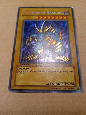 Tri-Horned Dragon LOB-000 1st ed Secret Rare Yugioh MP Wavy North