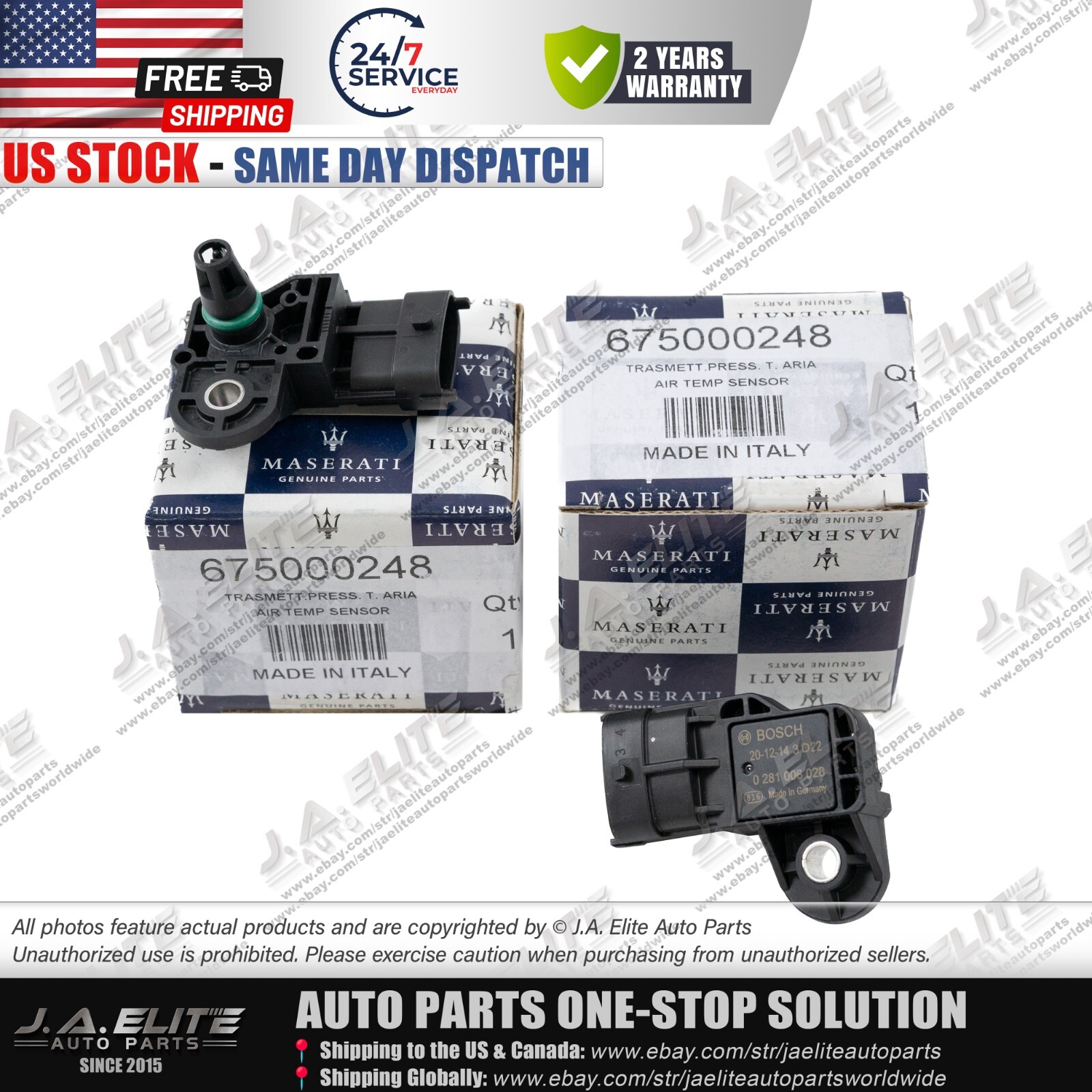 2pcs Sensors, Boost Pressure for Maserati Quattroporte Ghibli Levante 675000248