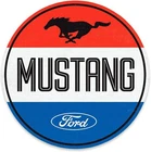Ford Mustang Red, White and Blue Round Metal Sign - Vintage Car Tin Metal Signs