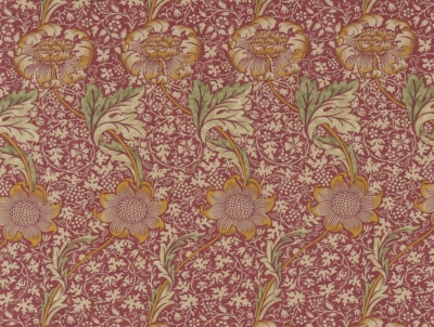 WILLIAM MORRIS CURTAIN FABRIC Kennet 2.2 METRES RASPBERRY/YELLOW LINEN BLEND