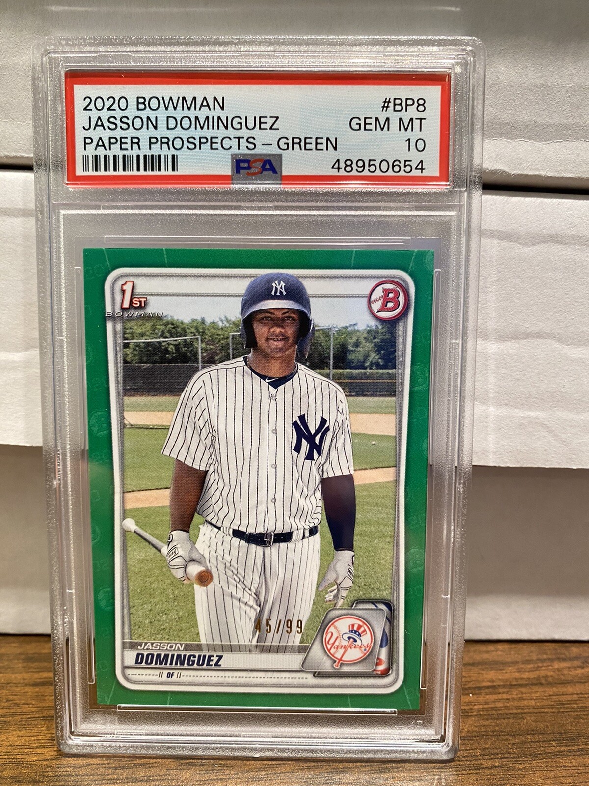 2020 Bowman Paper BP8 Jasson Dominguez Green 1st RC #/99 PSA 10 Yankees