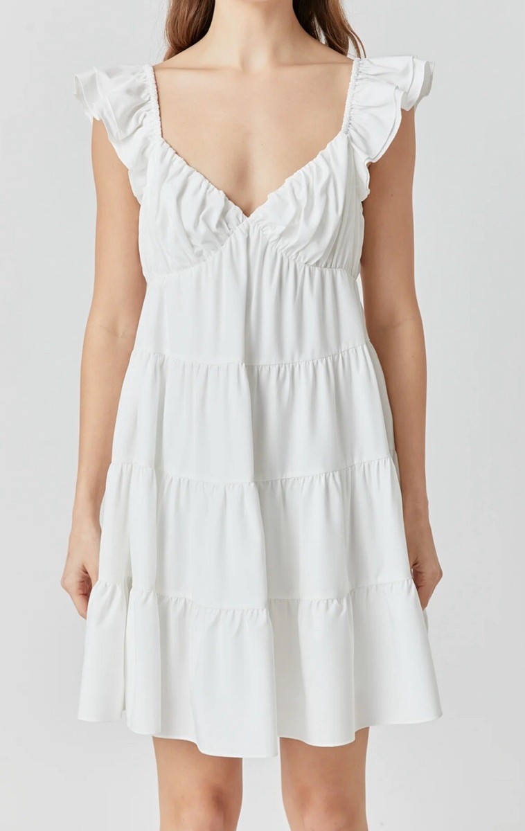 flowy mini white dress Smitten Sweetheart Neckline Chiffon Mini Party Dress White main image 0