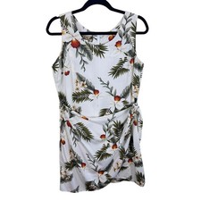 Two Palms Rayon Tropical Print Faux Wrap Sleeveless Lightweight Mini Dress Sz L