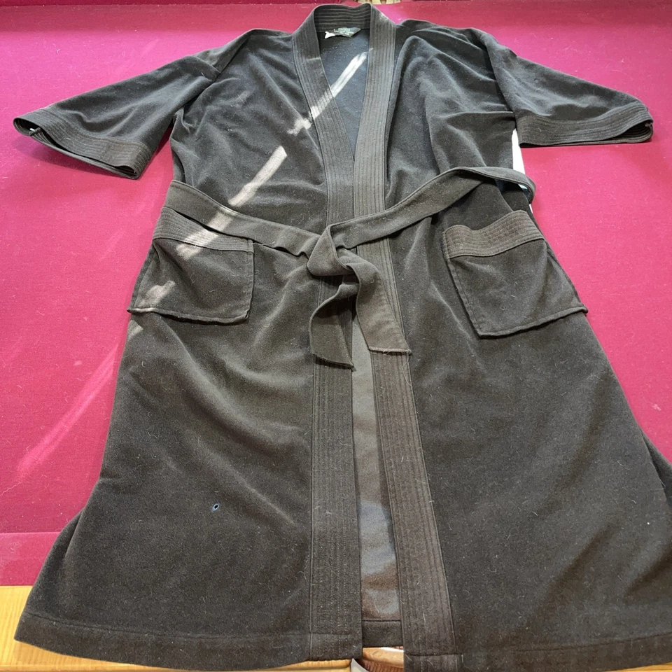 SEARS Dark BROWN long ROBE Soft FLANNEL Front Pockets TIE Belt, Fits 36-48” DAD - Image 4 of 4