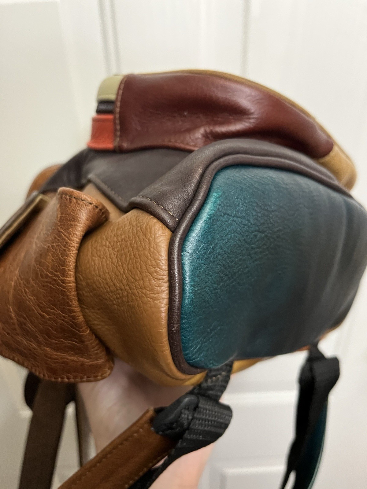 Genuine Leather Patchwork Earth Tones Backpack Sl… - image 11