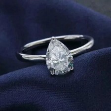 2CT Pear-Cut VVS1 Moissanite Solitaire Engagement Ring 14K White Gold Plated