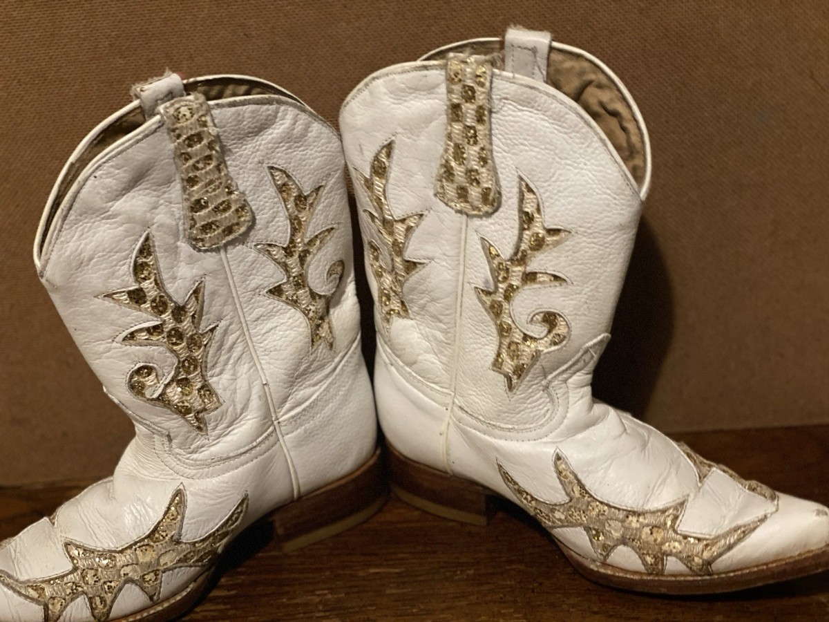 Montenegro Size 2 Female White/Gold Leather Cowgirl Boots View 5