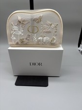 Dior GWP Embroidered Beige Mesh Makeup Bag Butterfly Floral Design Zipper