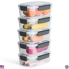 YORY 9 cup Plastic Food Storage Containers with Lids Nestable Freezer Dishwasher