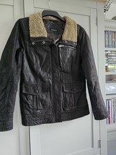 Vintage Barney's Womens Aviator Jacket Size 16 Dark Brown Leather