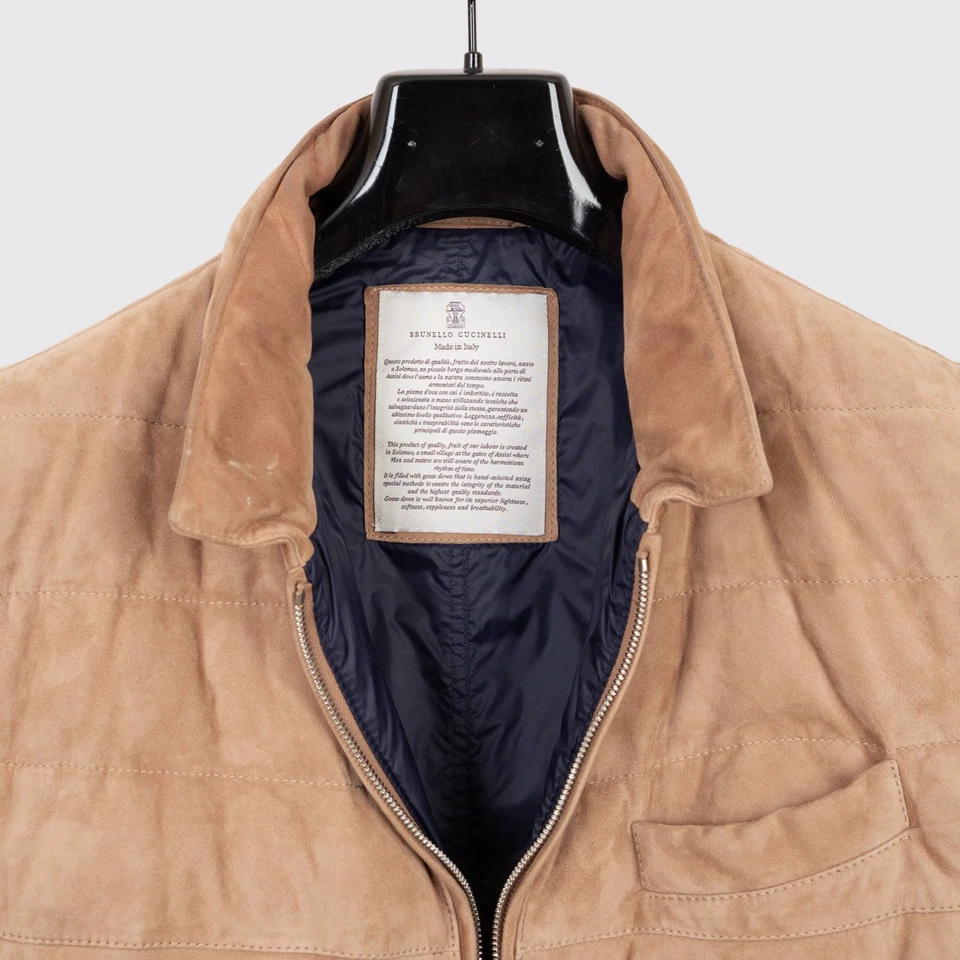 Brunello Cucinelli 麂皮背心 XL 码棕褐色衬垫鹅绒马甲 — 第 2/4 张图片