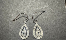 925 Sterling Silver Tear Rain Drop Shape Cubic Zirconia CZ Dangle Earrings 3.9G