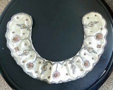 Vintage Ivory Silver Beaded Satin Collar with Floral Embroidery