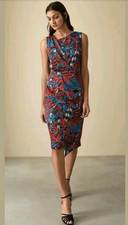 NEW £195 REISS DIONA Printed Cross Back Satin Midi Dress 8 Wedding Races Cruise