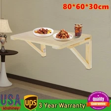 80x60cm Folding Table Wall-mounted Desk Pine Wood Workbench For Balcony, Office