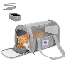 FOORLON Cat Carrier Soft for Pets Up to 15 Lbs, 17"L x 12"W x 11"H, Grey