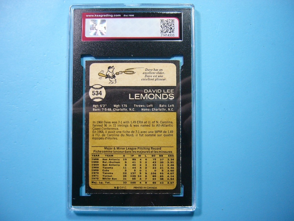 David Pee 1973 O-PEE-CHEE MLB BASEBALL CARD #534 DAVE LEMONDS KSA 10 GEM