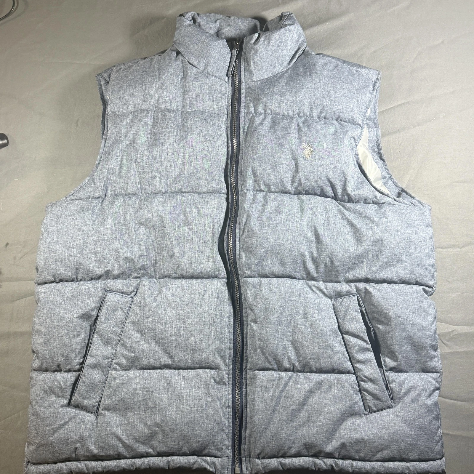 US Polo Assn Puffer Vest Mens Large Light Blue Quilted Full Zip Outerwear