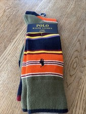Polo Ralph Lauren Men's 10-13 Crew Socks, Striped 2 Pack w Signature Polo Player