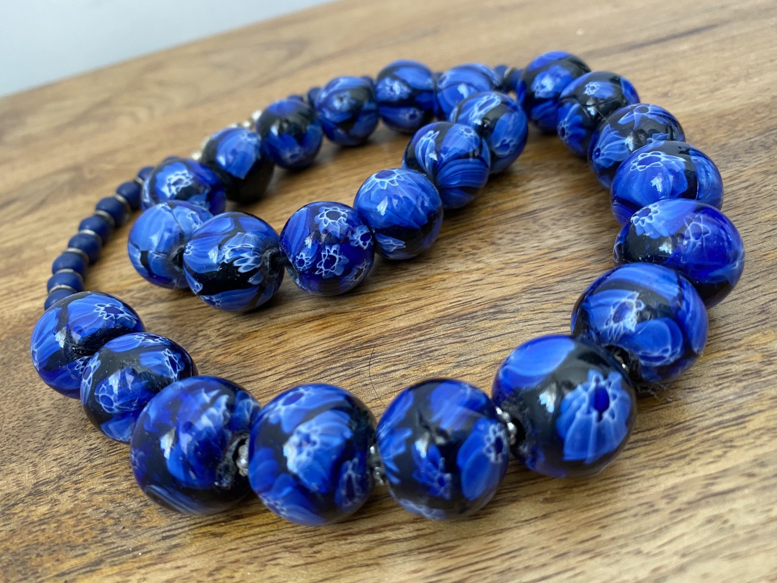 Statement Blue Chunky Patterned Bead Necklace And… - image 8