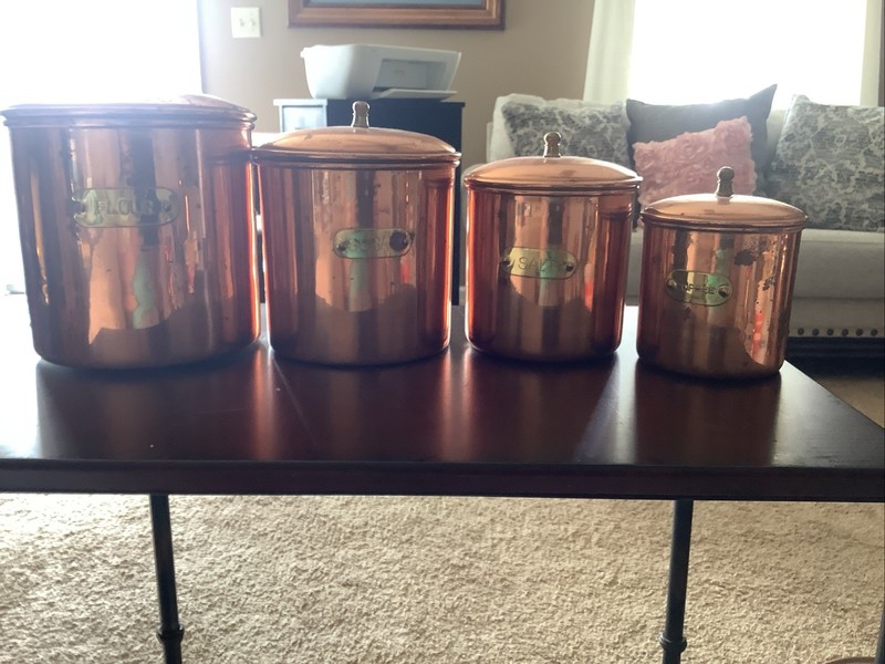 Vintage Farmhouse Copper Canister 4 Piece Set