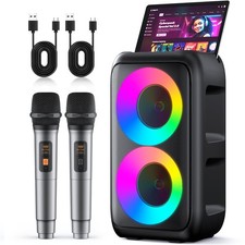 Karaoke Machine, Portable Bluetooth Speaker with 2 Wireless Karaoke Microphon...