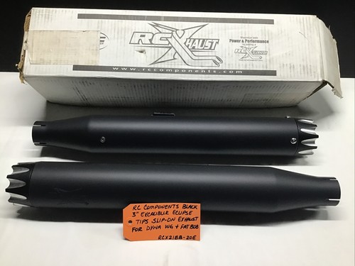 RC Components Black 3” Excalibur Eclipse Tips Slip-On Exhaust For Harley Dyna