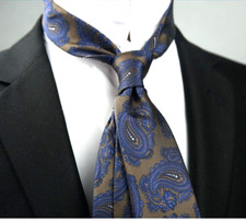 New Classic Paisley Brown Blue JACQUARD WOVEN 100 Silk Men's Necktie Tie