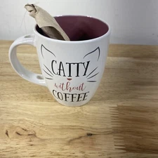 Coffee Mug & Spoon Ceramic Tea Hot Cocoa Catty Without Coffee New