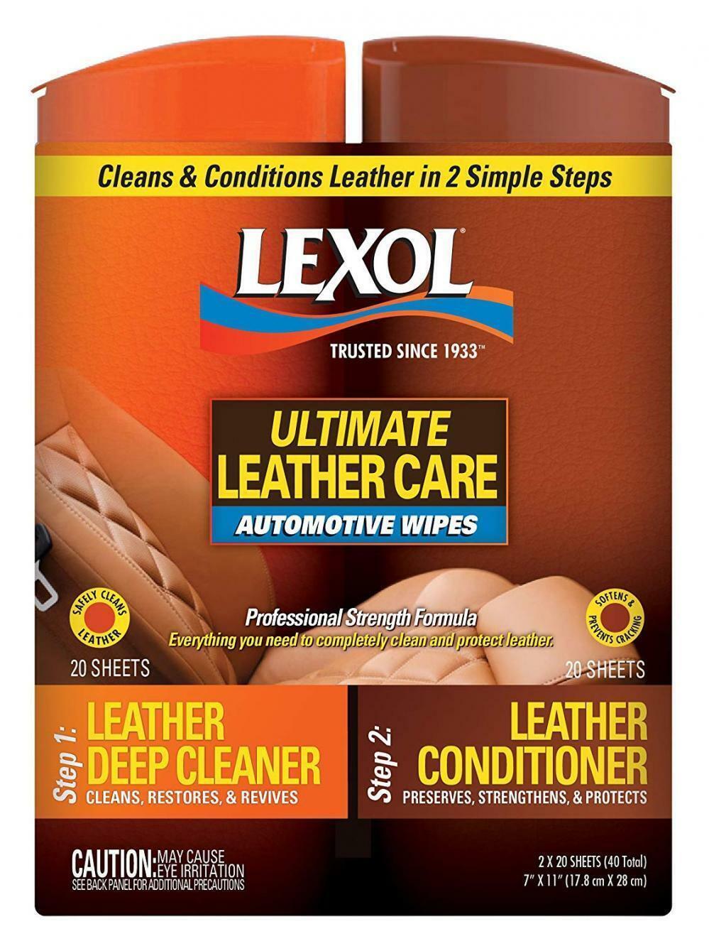 Lexol 90152 Leather Deep Cleaner &amp; Conditioner Dual Canister Wipes 40-Sheets