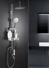 Round Shower Faucet Set Rainfall Shower Head Combo w/ Mixer Valve Kit Wall Mount