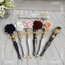 Retro Steampunk Gothic Lolita Lace Folding Fan Rose Wedding Cosplay Handmade