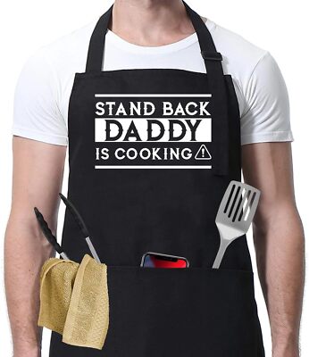 Stand Back Daddy Is Cooking Funny BBQ Grill Apron for Men Father's Day Gift