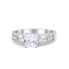 7mm Cushion Ring Cushion Shape Band Ring Simulated CZ 925 Sterling Silver