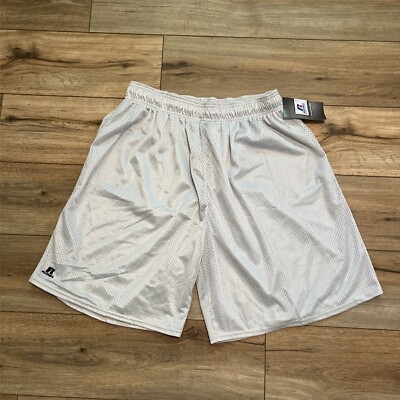 Russell Athletic Gym Basketball Shorts XL Gray Mesh Elastic Waist