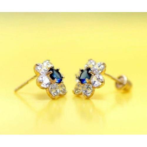 14k Yellow Gold Flower CZ Stud Earrings - Afbeelding 9 van 24